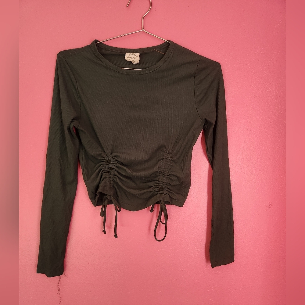 One Teaspoon Black Long Sleeve Ruched Top